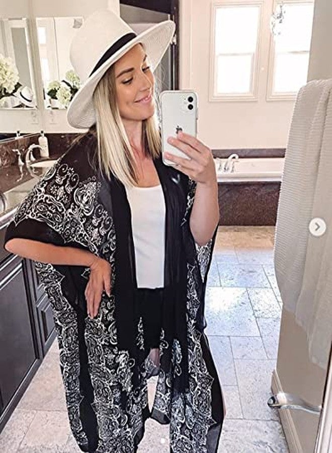 Moss Rose Women's Beach Cover up Swimsuit Kimono Cardigan with Bohemian Floral Print - Image 3
